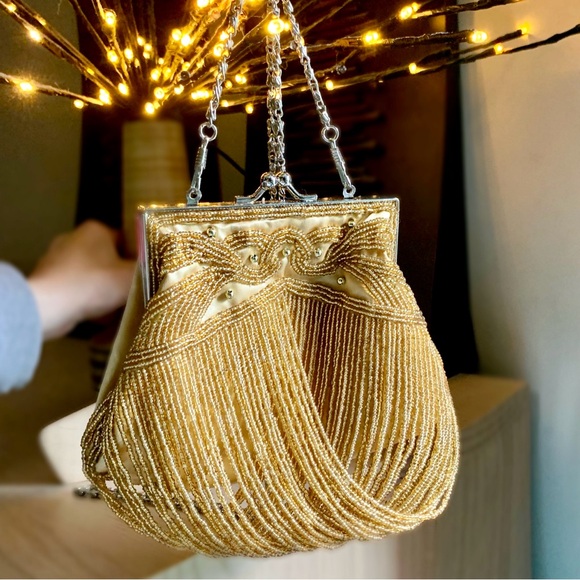 v i n t a g e :: Glam Beaded Draped Gatsby Satin Clutch Purse - Picture 1 of 13